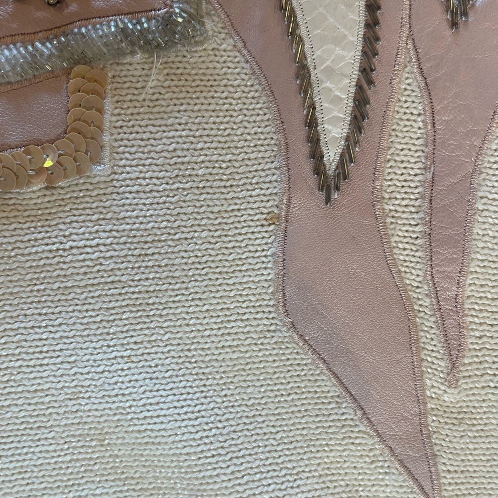 Vintage Boho-Lux Embellished Leather details Crew Neck Sweater - Picture 12 of 14